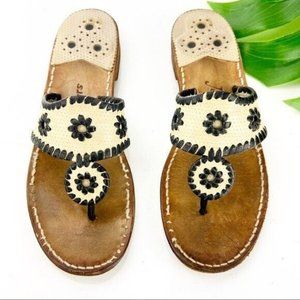 Jack Rogers Sandal Slide Women's Size 8 Flat Thong Beige Black Leather Flip Flop